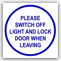 1 x Please Switch Off Light and Lock Door When Leaving-87mm,Blue on White-Health and Safety Security Door Warning Sticker Sign-87mm,Blue on White-Health and Safety Security Door Warning Sticker Sign